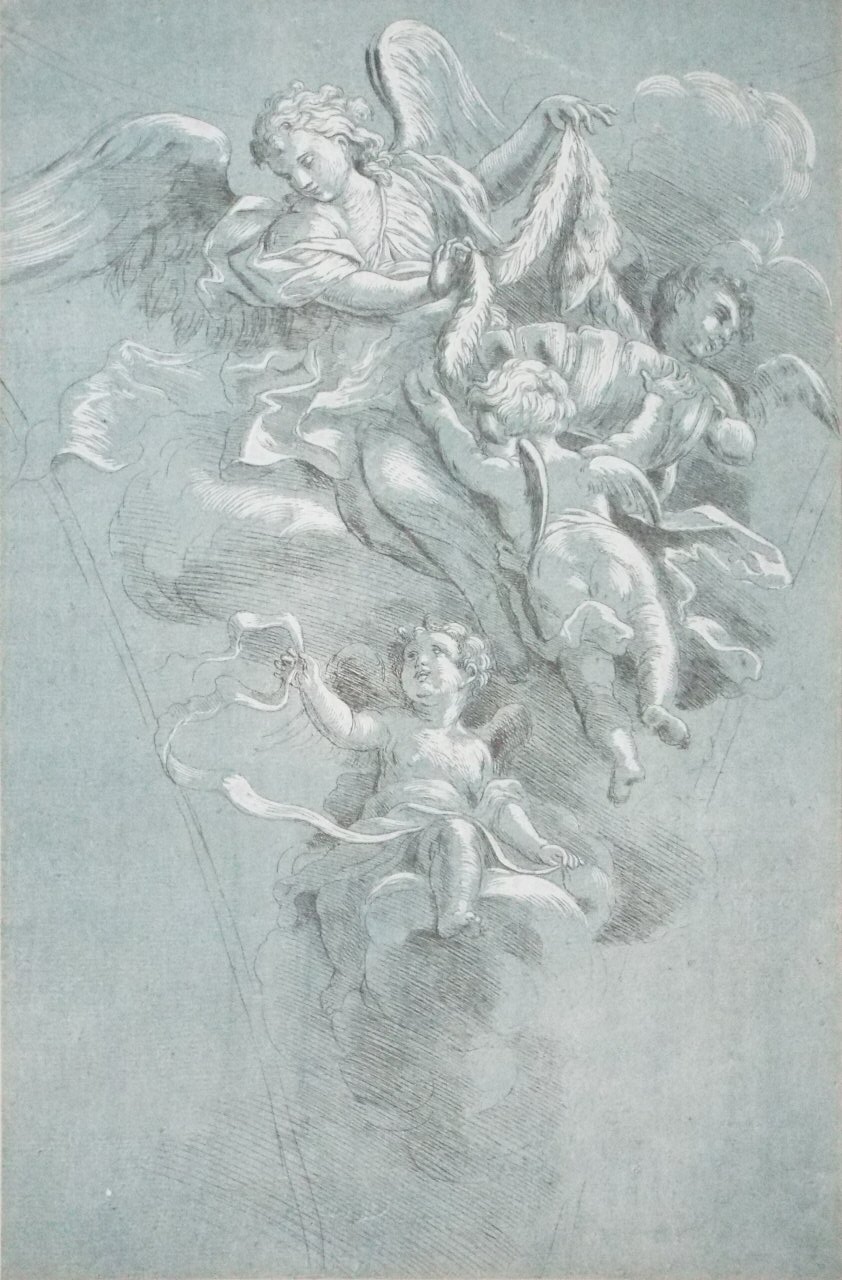 Chiaroscuro woodcut - Angels Carrying the Fleece of Gideon - Le